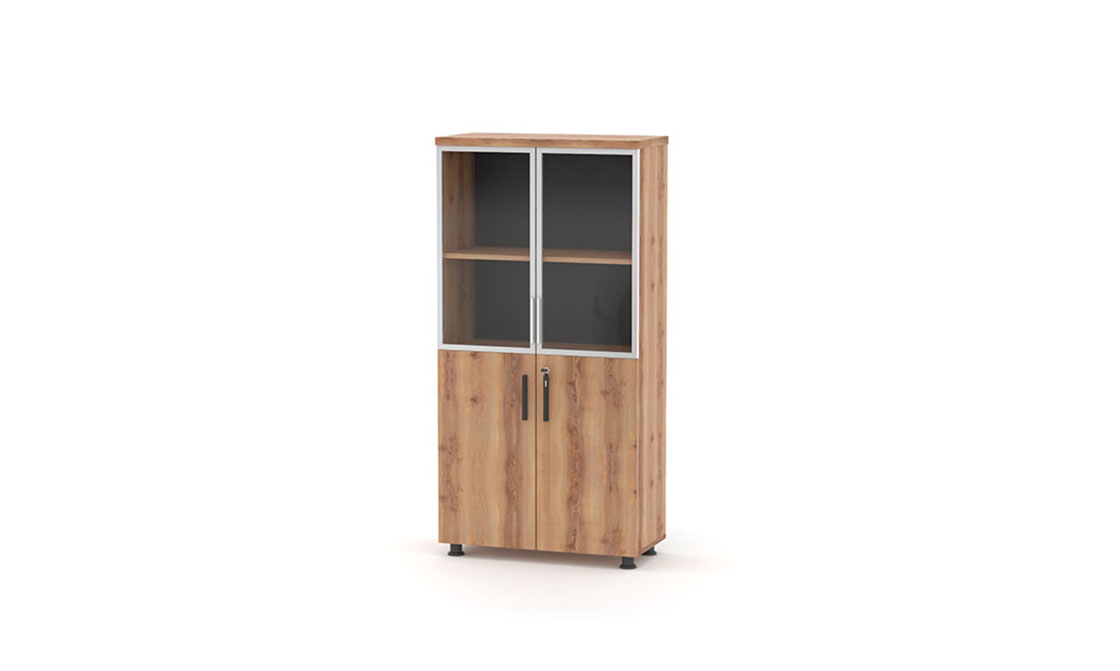 Braun Naturlich Aktenschrank Vitrine Glastüren Rechteckig Modern Holz