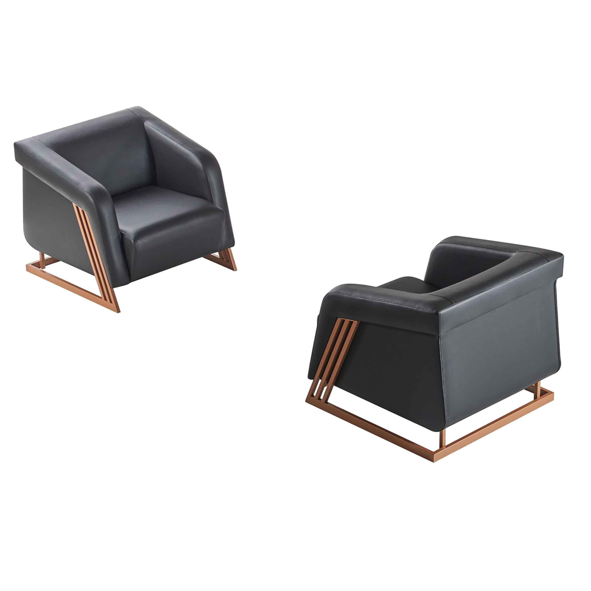Sessel Leder Lehnsessel Schwarz Edelstahl Set Modern 1-Sitzer Edelstahl