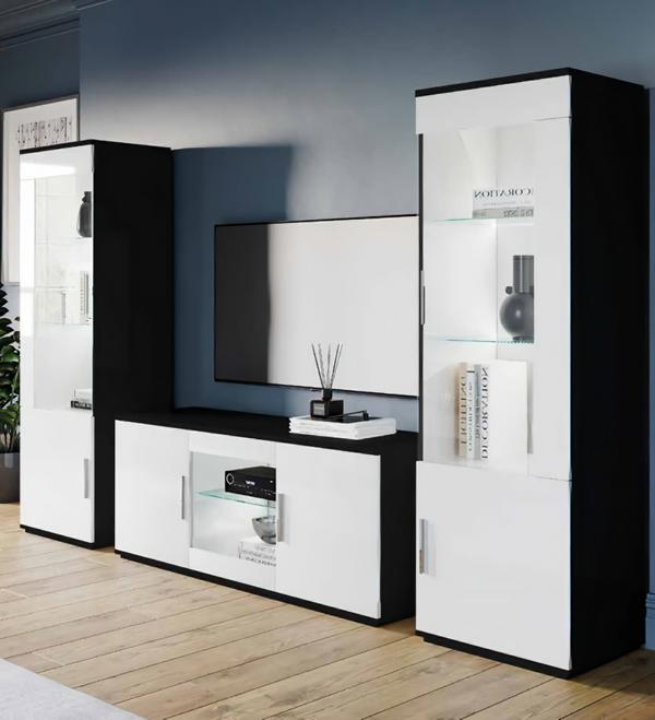 Schrankwand Wohnzimmer Wohnwand Set rtv vitrine couchtisch sideboard 4tlg.