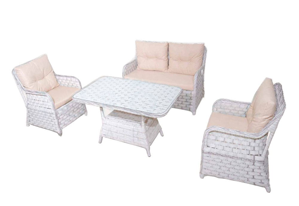 Modern Garten Möbel Set 4tlg. Designer 2-Sitzer 2x Polster Sessel Couchtisch