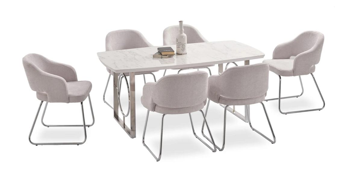 Esstisch Esstischstuhl Hellgrau rechteckige Holztischplatte Esszimmer Set