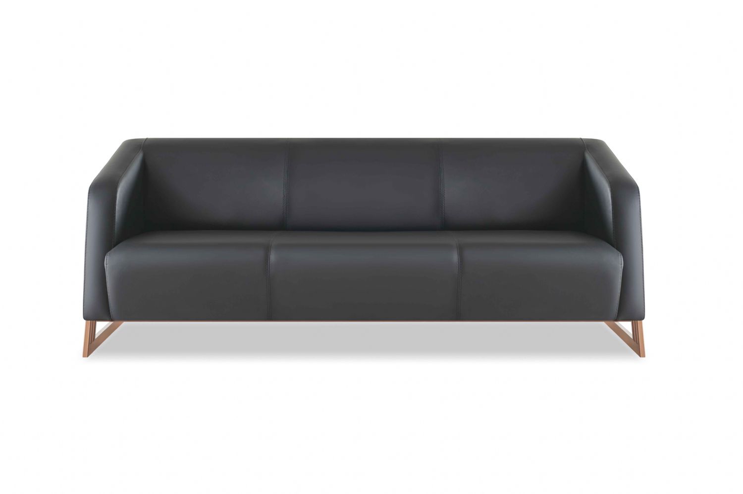 Ledersofa 3-Sitzer Modern Schwarz Leder Holz Dreisitzig Couch Armlehnen