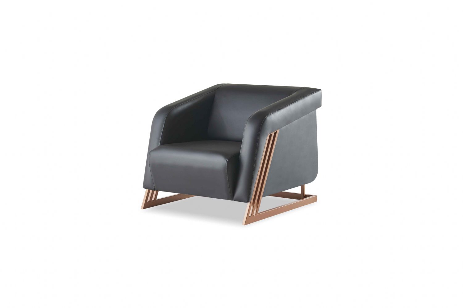 Sessel Schwarz Leder Edelstahl Lehnsessel Modern Designer 1-Sitzer Weich