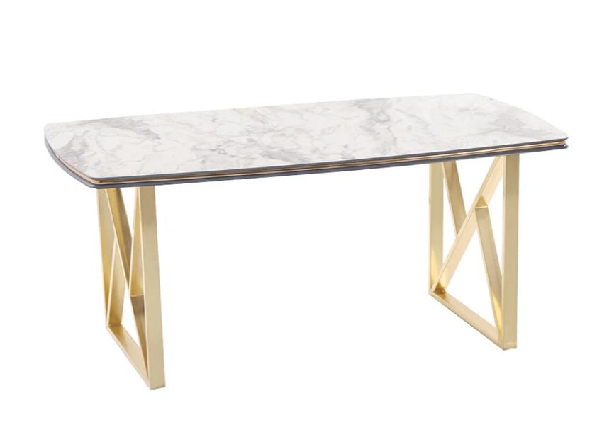 Eleganter Esstisch luxuriösen goldenen Beinen rechteckige Holztischplatte