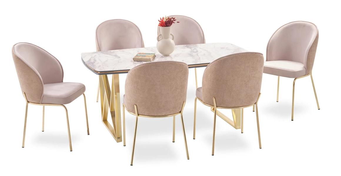 Luxuriöses Esszimmer-Set komfortabler Tisch grau gepolsterte Stühle 7tlg