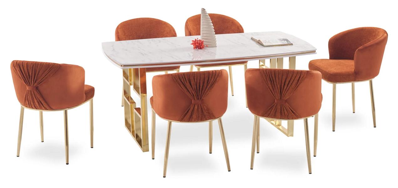 Stilvolles Esszimmer Set grau gold rechteckige Tischplatte Marmorimitation