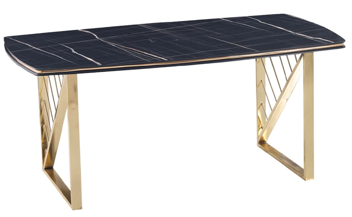 Luxus Tisch Schwarz Edelstahl Tische Esstisch Italienisches Design Gold 140x90