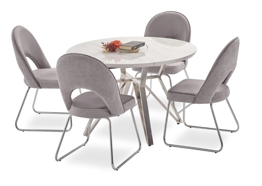 Luxus Esszimmer set Esstisch 4x Stühle Holz Stuhl Textil Essgruppe Garnitur Neu
