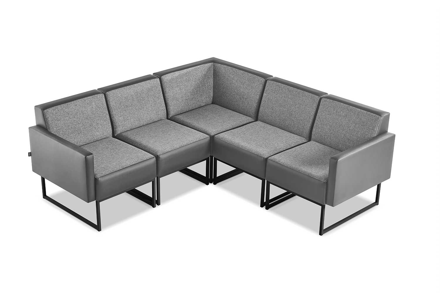 Sofa 4-Sitzer Grau Textil Modern Leder Edelstahl L-Form Sitzmöbel Holz