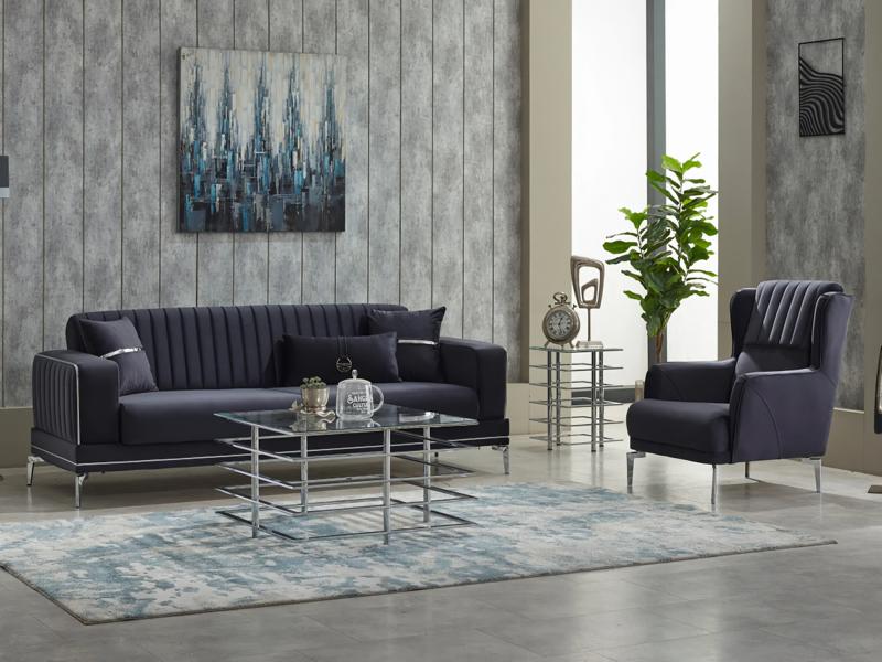 Couchgarnitur Dreisitzer Polstersofa Stoffsofa 2tlg Grau Sofa Sessel