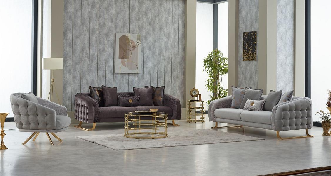 Komplette Couchgarnitur Polstersofa Dreisitzer Stoffsofa Sessel Grau 3tlg.