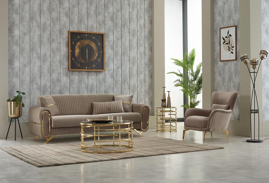 Sofagarnitur Dreisitzer Sofa Stoffsofa Polstersofa Beige Sessel 2tlg
