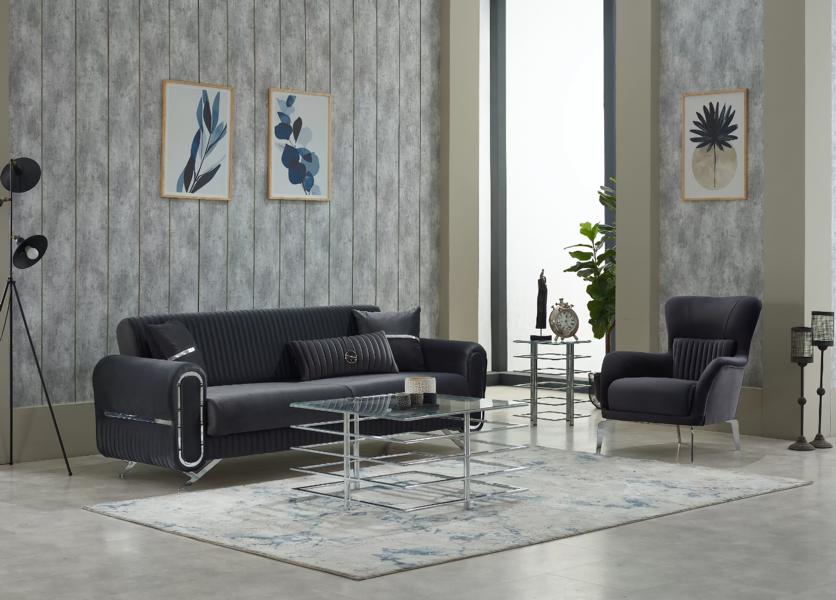 Garnitur Sofagarnitur Couch Polstersofa Dreisitzer Sessel Grau 2tlg