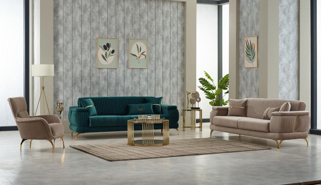 Komplette Couchgarnitur Dreisitzer Stoffsofa Sessel 3tlg Mehrfarbig
