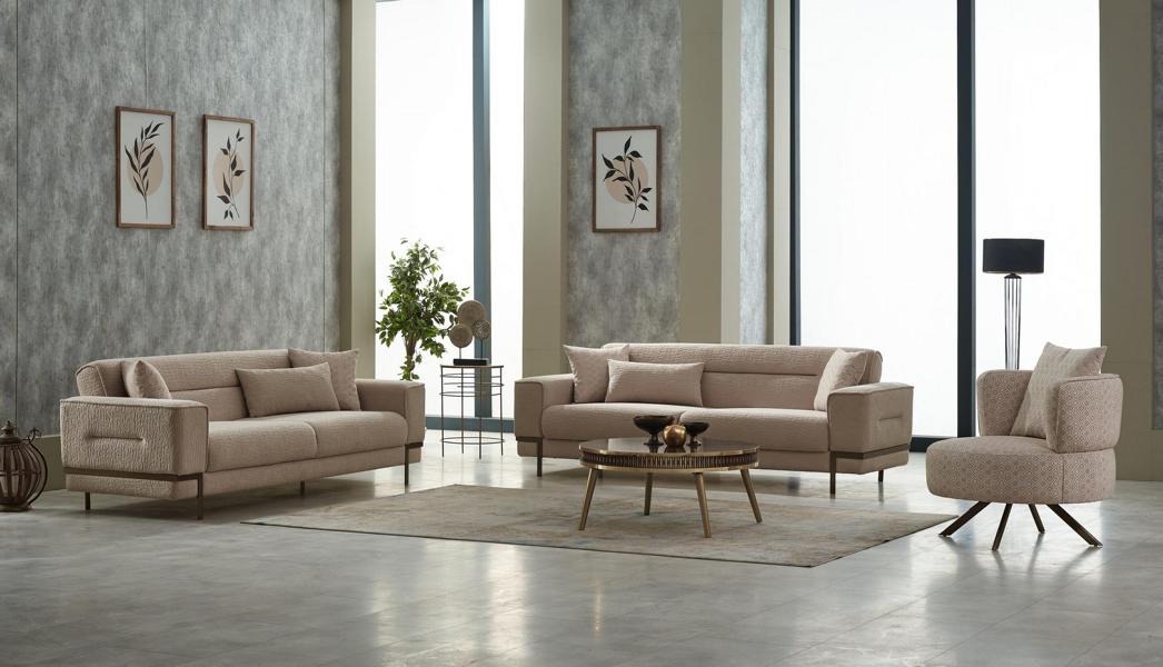 Sofagarnitur Dreisitzer Sofa Stoffsofa Polstersofa Beige Sessel 3tlg