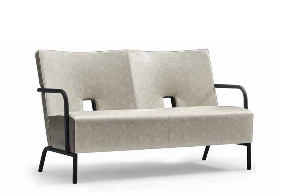 Modernes Design Zweisitzer 2-Sitzer Sofa Leder gepolstert Wohnzimmer Grau Holz