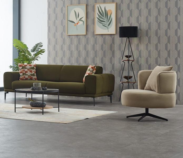 Komplette Couchgarnitur Polstersofa Dreisitzer Sessel Grün Stoffsofa