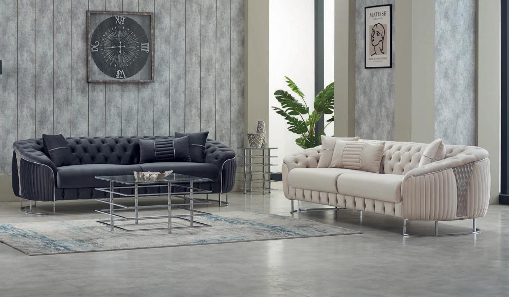 Komplette Couchgarnitur Polstersofa Dreisitzer Sessel Beige Grau Stoff