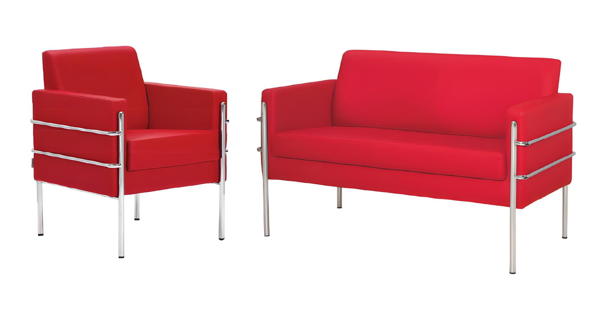 Sofagarnitur Sessel Design Couch Sofa 2-Sitzer Luxus Rot Relax Büromöbel Polster