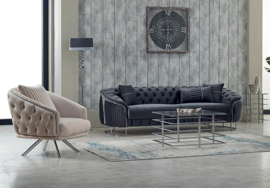 Couchgarnitur Polstersofa Dreisitzer Sessel Grau Couch Stoffsofa 2tlg
