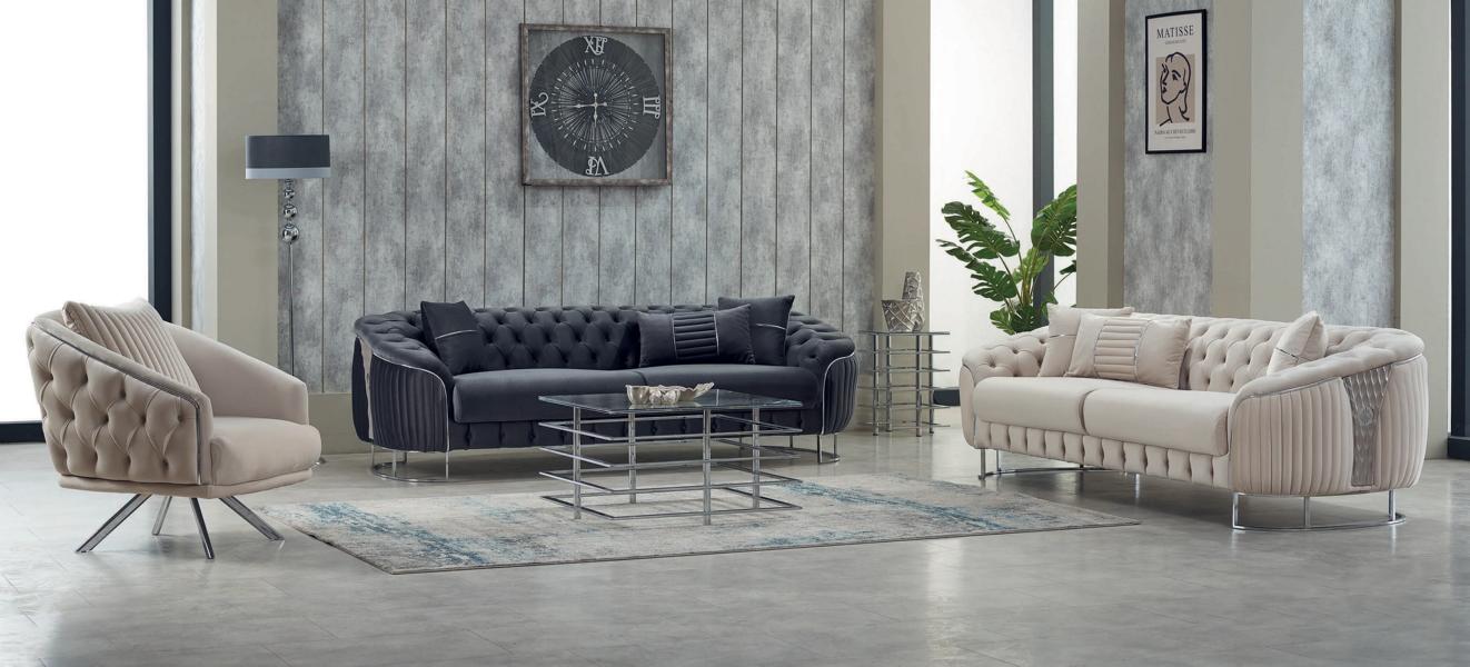 Sofagarnitur Sofas Couchen Polstersofa Dreisitzer Sessel Beige 3tlg