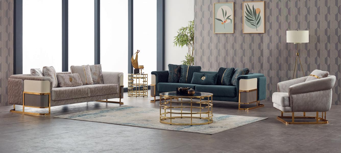 Couchgarnitur Polstersofa Dreisitzer Sessel Beige Couch Stoffsofa 3tlg