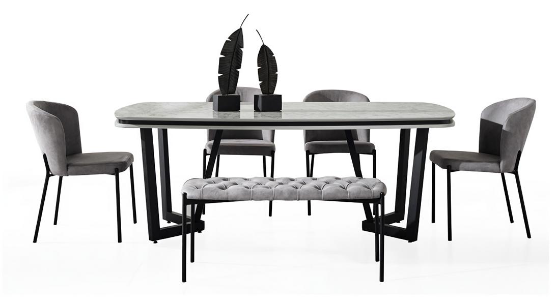 Modern Esstisch Bequem 4x Stühle Tische Hocker Grau Esszimmergarniture