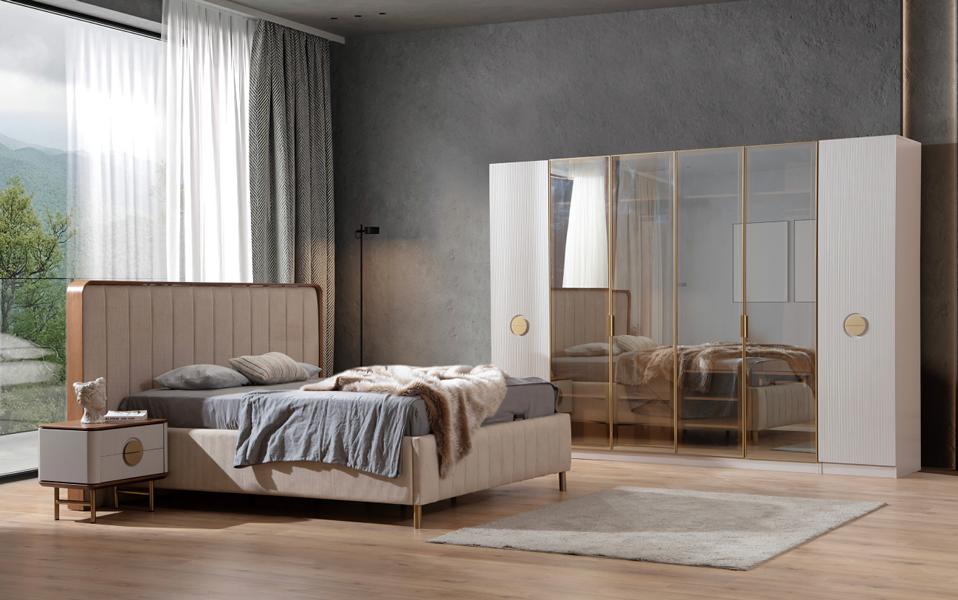Elegant 4-tlg. Schlafzimmer Set Funktional Bett 2x Nachttische Kleiderschrank