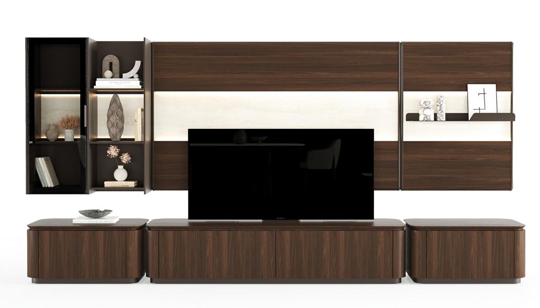 Modern Braun TV-Wand Funktional Wohnwand Fernsehwand Wohnzimmer Möbel