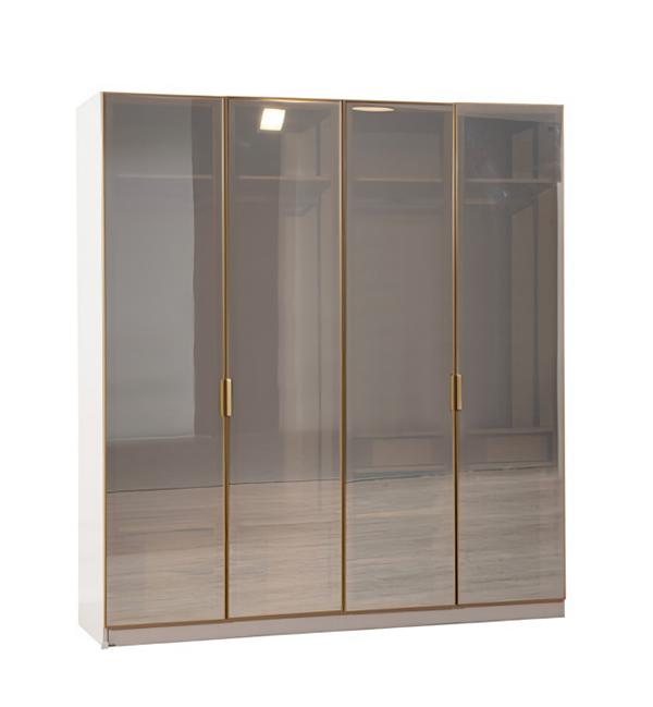 Modern Kleiderschrank Beige Funktionell Schrank Schlafzimmer Möbel 4 Türen