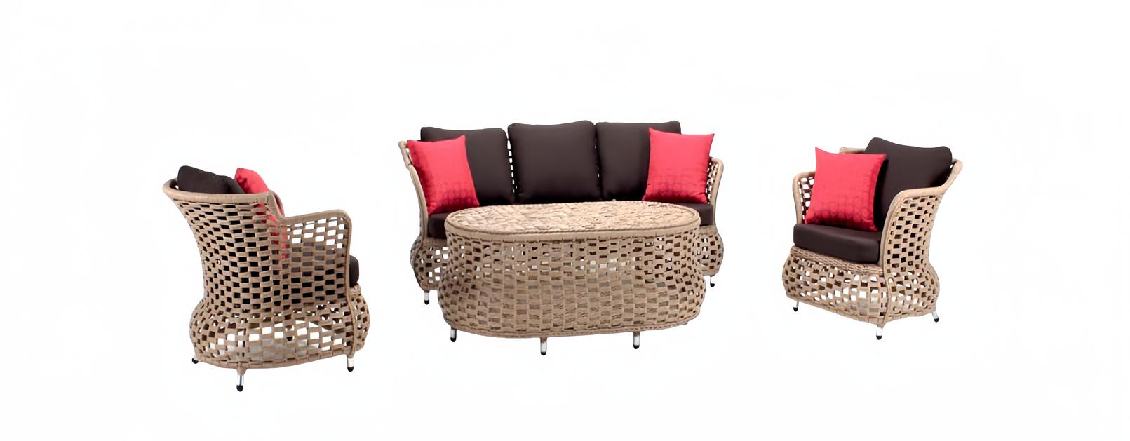 Gartenmöbel Sofa 3 Sitzer 2x Sessel Robuste Garten Braun Garnitur Couchtisch