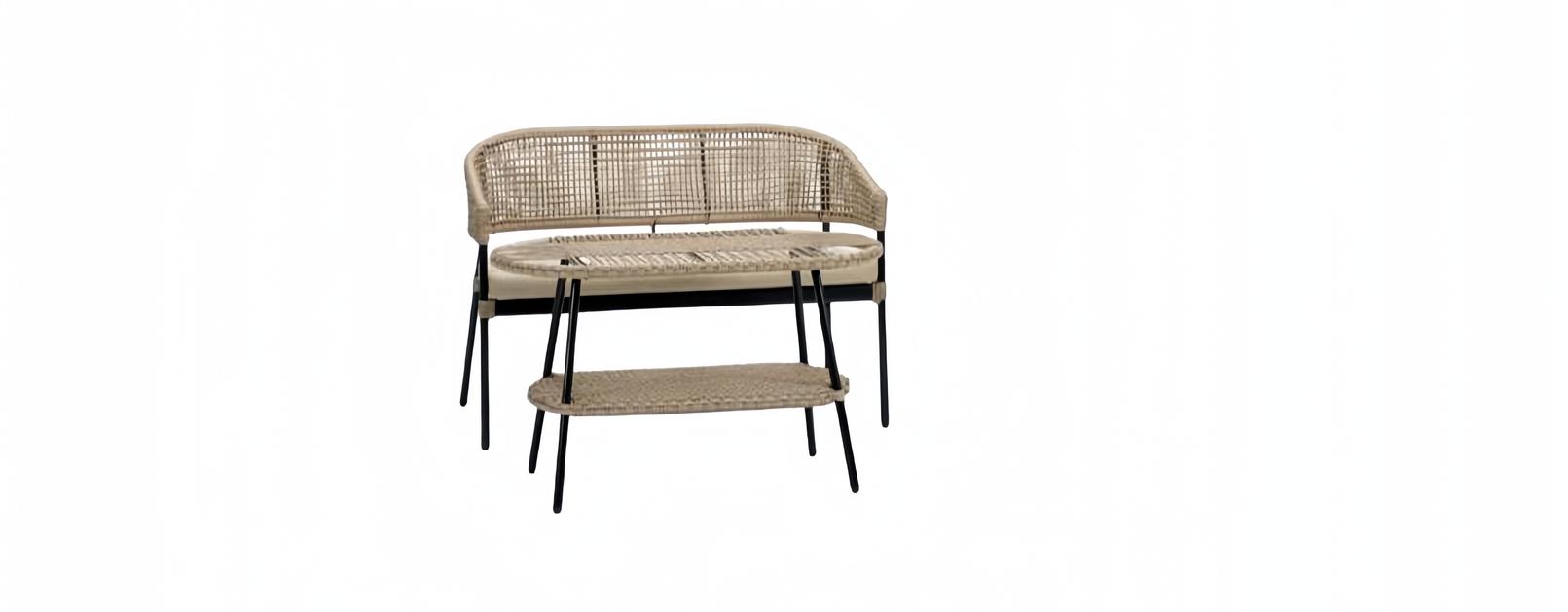Sofa 2 Sitzer Terrasse Couchtisch Beige Textil Design Moderne 2tlg Möbel
