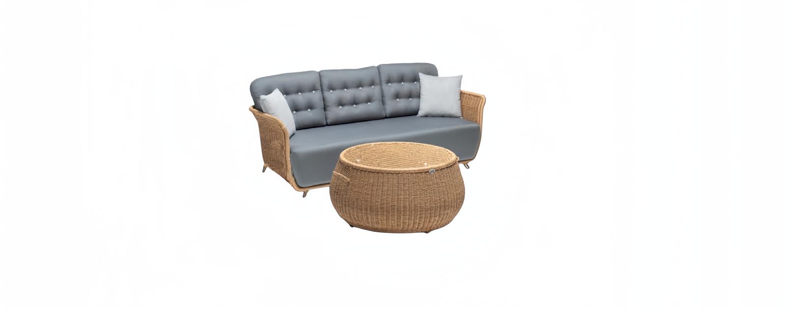 Garnitur Sofa 3 Sitzer Grau Couchtisch Sofas Dreisitzer Rattan Luxus Modern