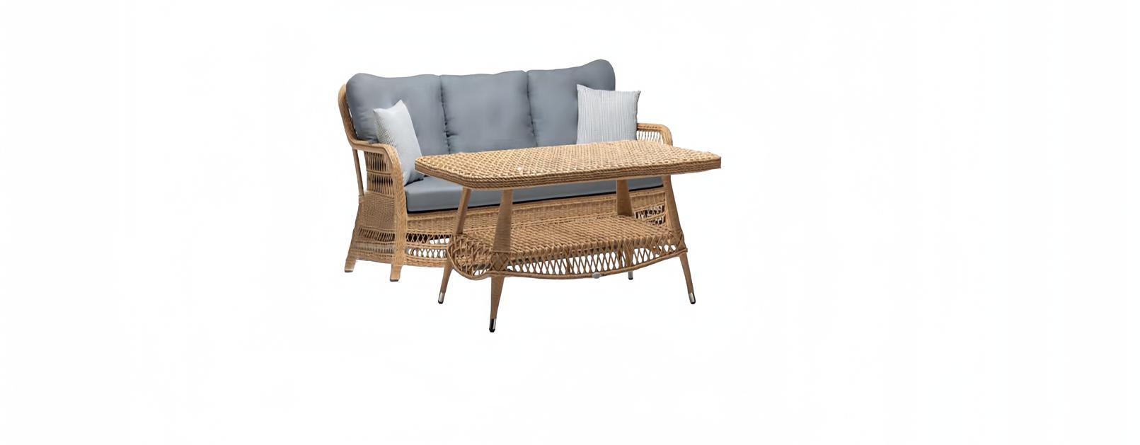 Garnitur Grau Sofa 3 Sitzer Couchtisch Sofas Dreisitzer Rattan Luxus Modern 2tlg