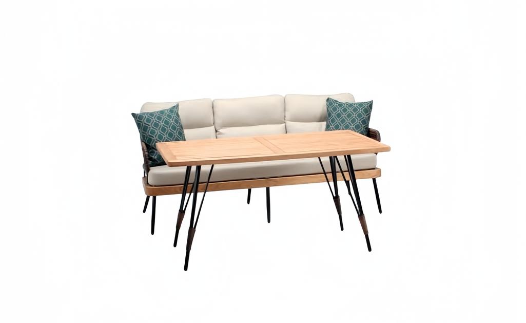 Garnitur Sofa 3 Sitzer Couchtisch Sofas Dreisitzer Rattan Luxus Modern 2tlg