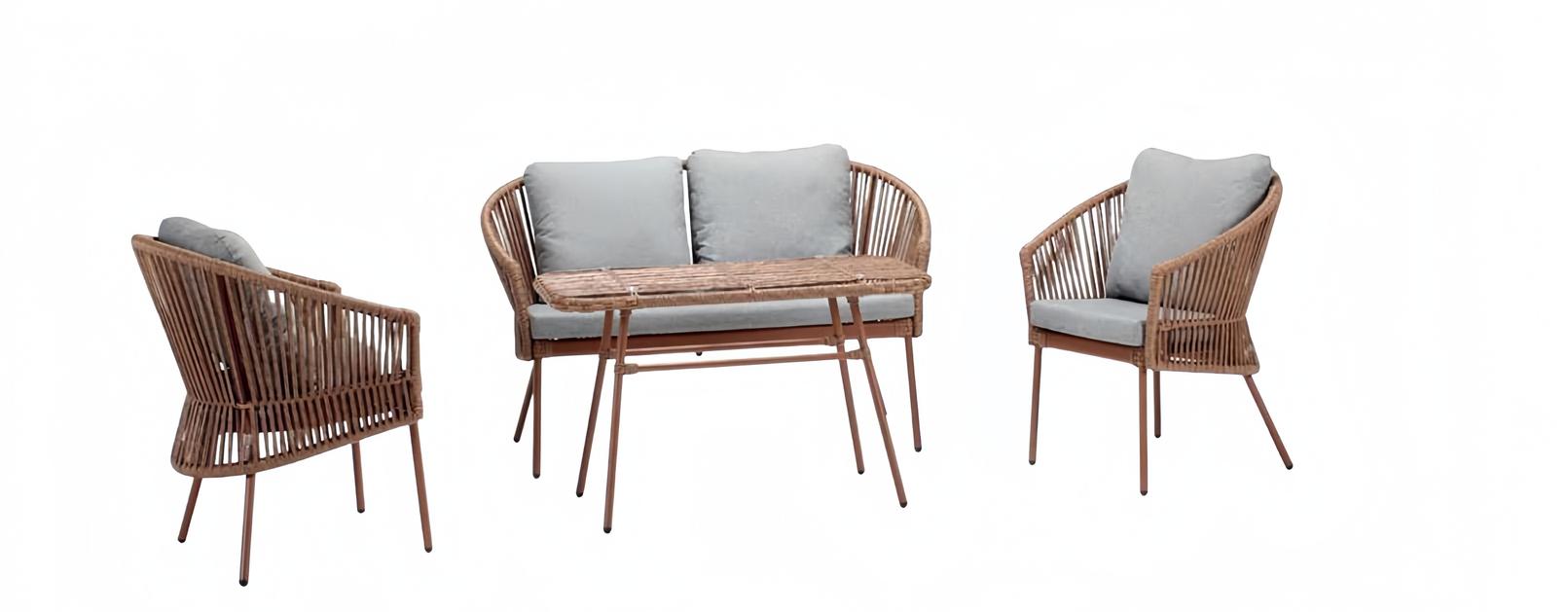 Sofagarnitur Sofa 2 Sitzer Luxuriöse Rattan Moderner 2x Sessel Couchtisch Braun