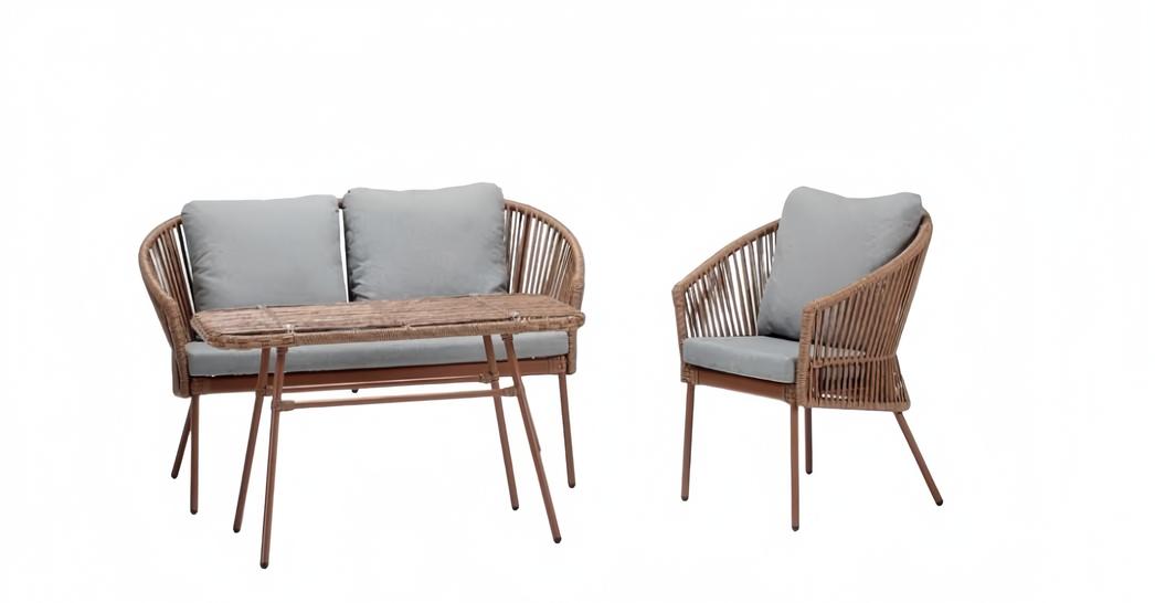 Sofagarnitur Sofa 2 Sitzer Luxuriöse Rattan Moderner Braun Sessel Couchtisch