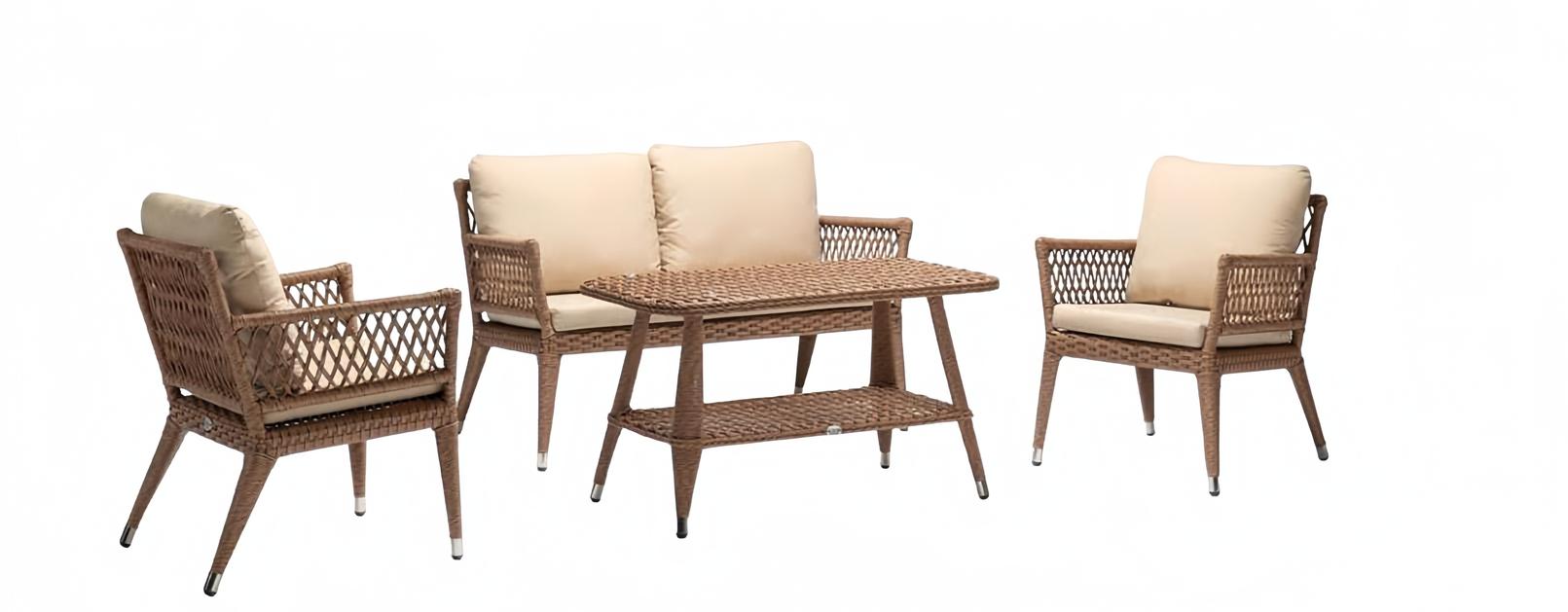 Sofagarnitur Sofa 2 Sitzer Luxuriöse Rattan Moderner 2x Sessel Couchtisch Braun
