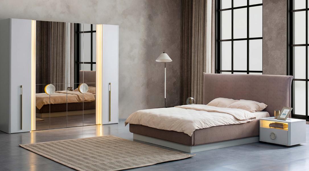 Komplettes Schlafzimmer Möbel Ehebett Bett Kleiderschrank Nachttisch 2x Set 4tlg