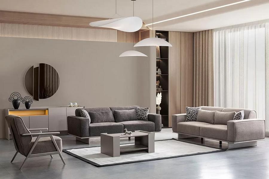 Moderne Sofagarnitur Taupe Stoffsofa Couch Polster Wohnlandschaft 3tlg Set