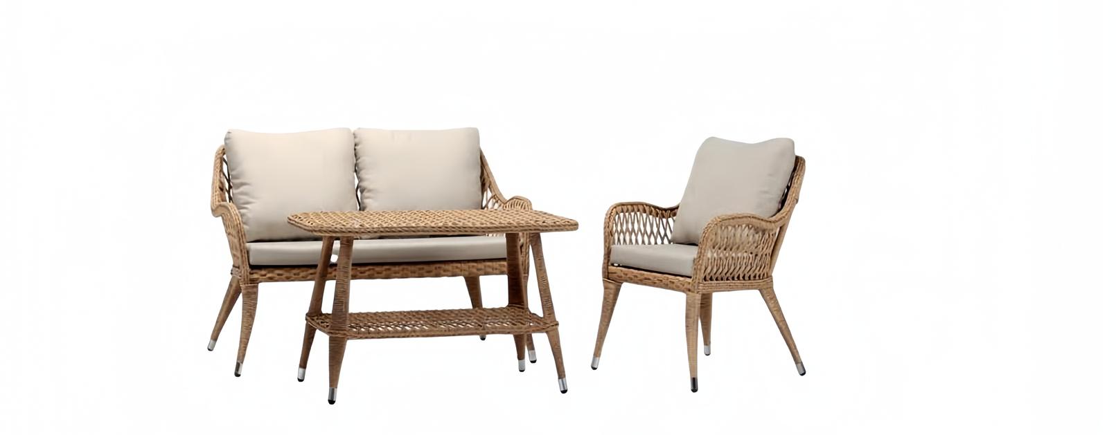 Sofagarnitur Sofa 2 Sitzer Luxuriöse Rattan Moderner Sessel Couchtisch Braun