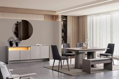 Esszimmer Set Esstisch, 4x Stühle & Kommode Essgarnitur Design 6tlg