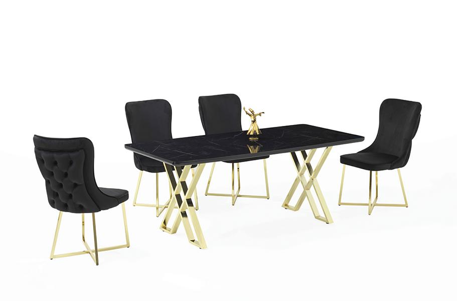 Esszimmer Set Schwarz Garnitur Tisch 4x Stühle Design Modern Hochwertig Möbel