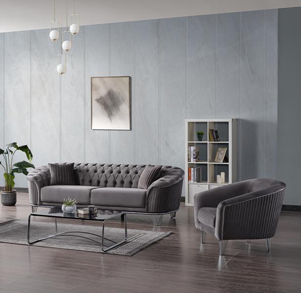 Sofagarnitur Wohnzimmer Dreisitzer Grau Couch Set Sofa 3 Sitzer Luxus Sessel