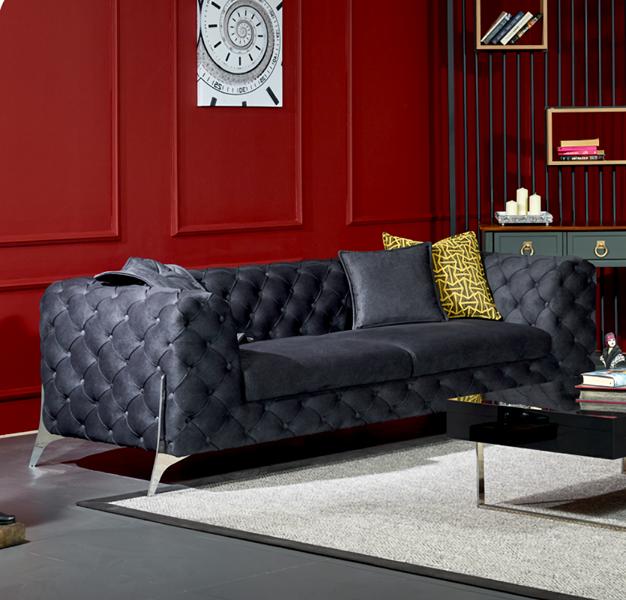 Sofa 3 Sitzer Modern Design Wohnzimmer Luxus Chesterfield Sofa Schwarz Textil