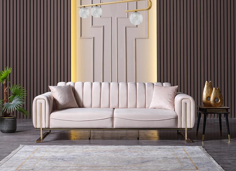 Luxus Beige 2 Sitzer Couch Polster Sofa Textil Couchen Garnitur Zweisitzer