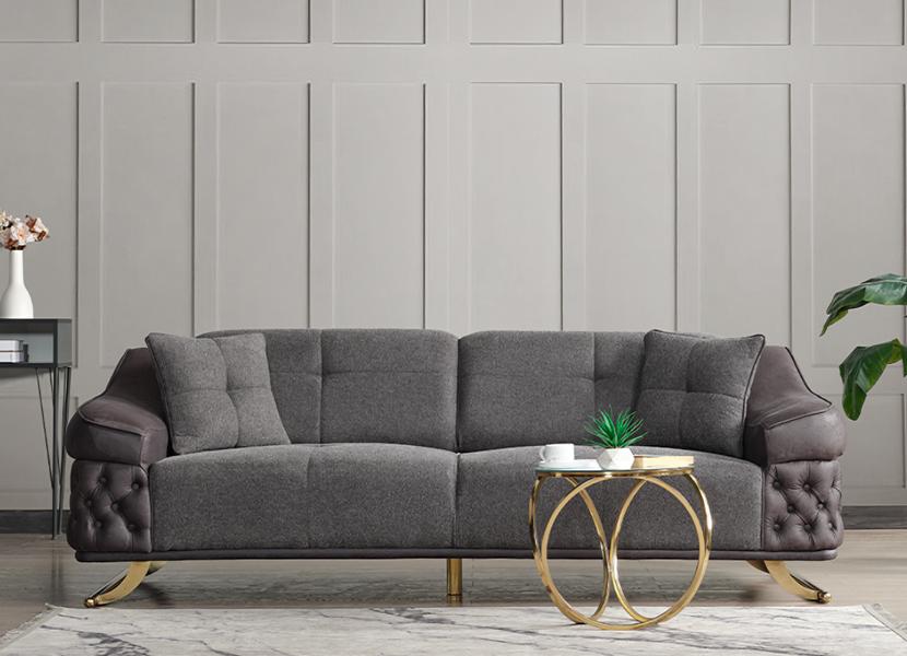 Design Wohnzimmer Luxus Sofa 3 Sitzer Chesterfield Sofa Grau Textil Hochwertig