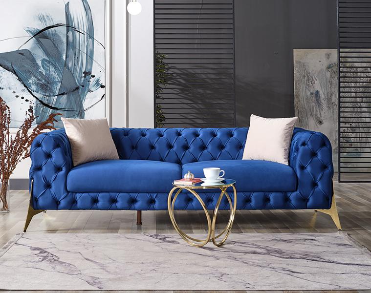 Design Wohnzimmer Luxus Sofa 3 Sitzer Chesterfield Sofa Blau Textil Hochwertig