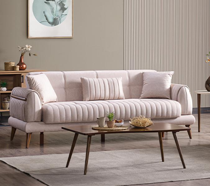 Luxus 2 Sitzer Couch Polster Sofa Textil Couchen Garnitur Zweisitzer Beige