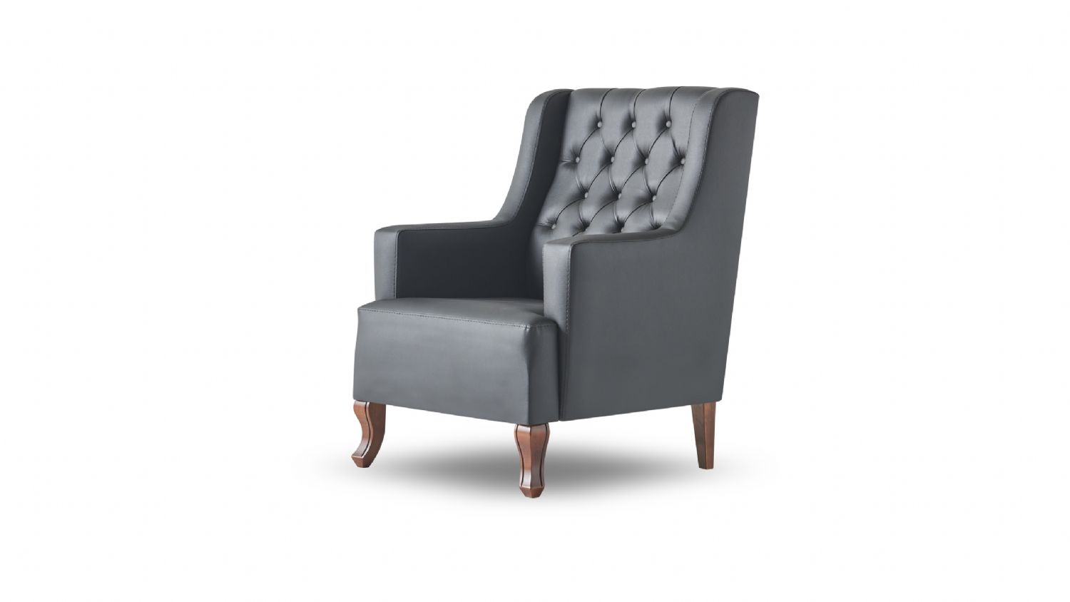 Chesterfield Sessel Schwarz 1-Sitzer Lehnsessel Leder Knöpfe Weich Holz